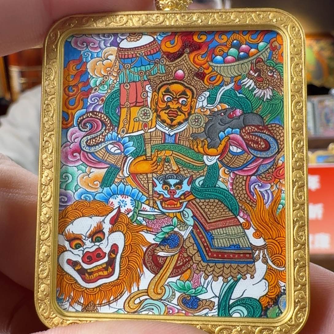 吊坠热贡纯手绘财宝天王作品