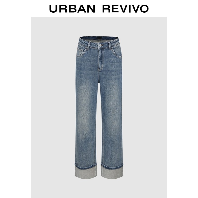 UR2026春季新款女装复古丹宁休闲直筒牛仔长裤UWM860035#