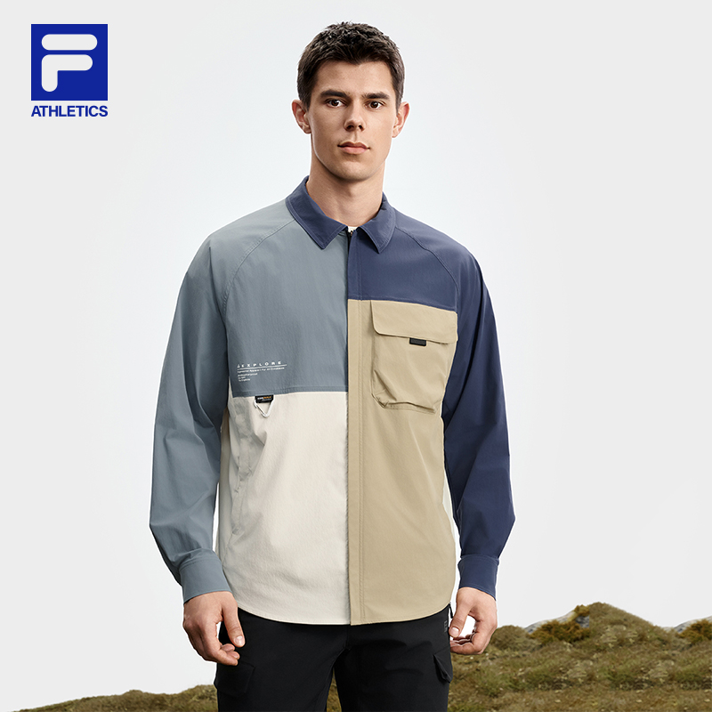 【拼色户外衬衫】Fila/斐乐男款秋季工装风舒适运动长袖A11M537403F