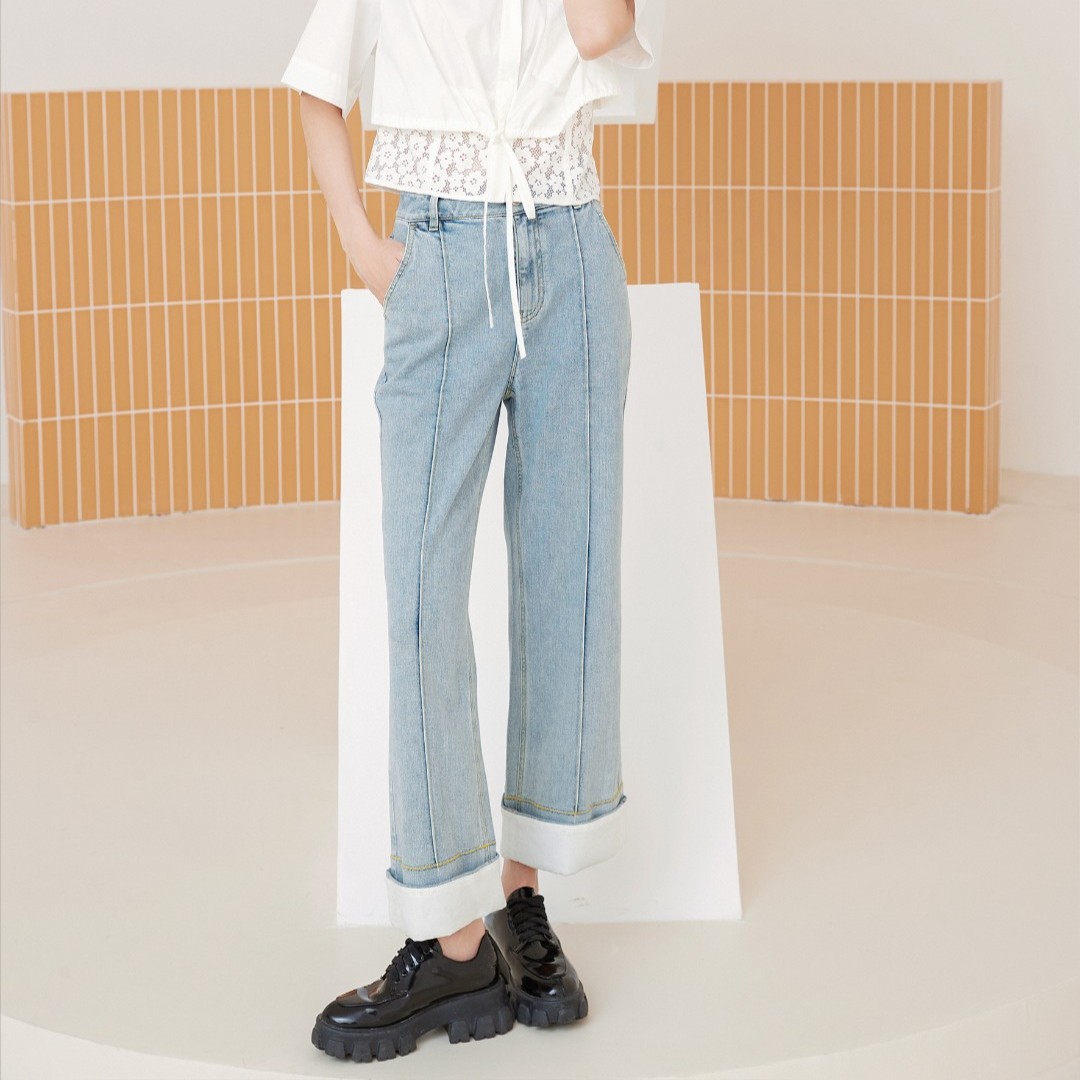 【芊芊专属】M103304434浅色春百搭直筒牛仔裤