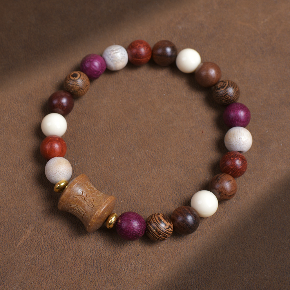 非金属木质手链 民族风多宝珠竹节六字箴言手串念珠链男女士单圈