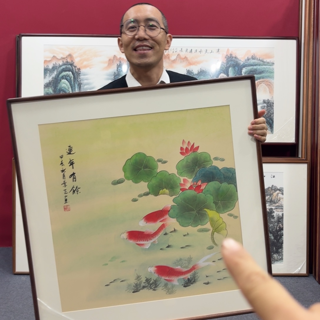 国画手绘作品带框