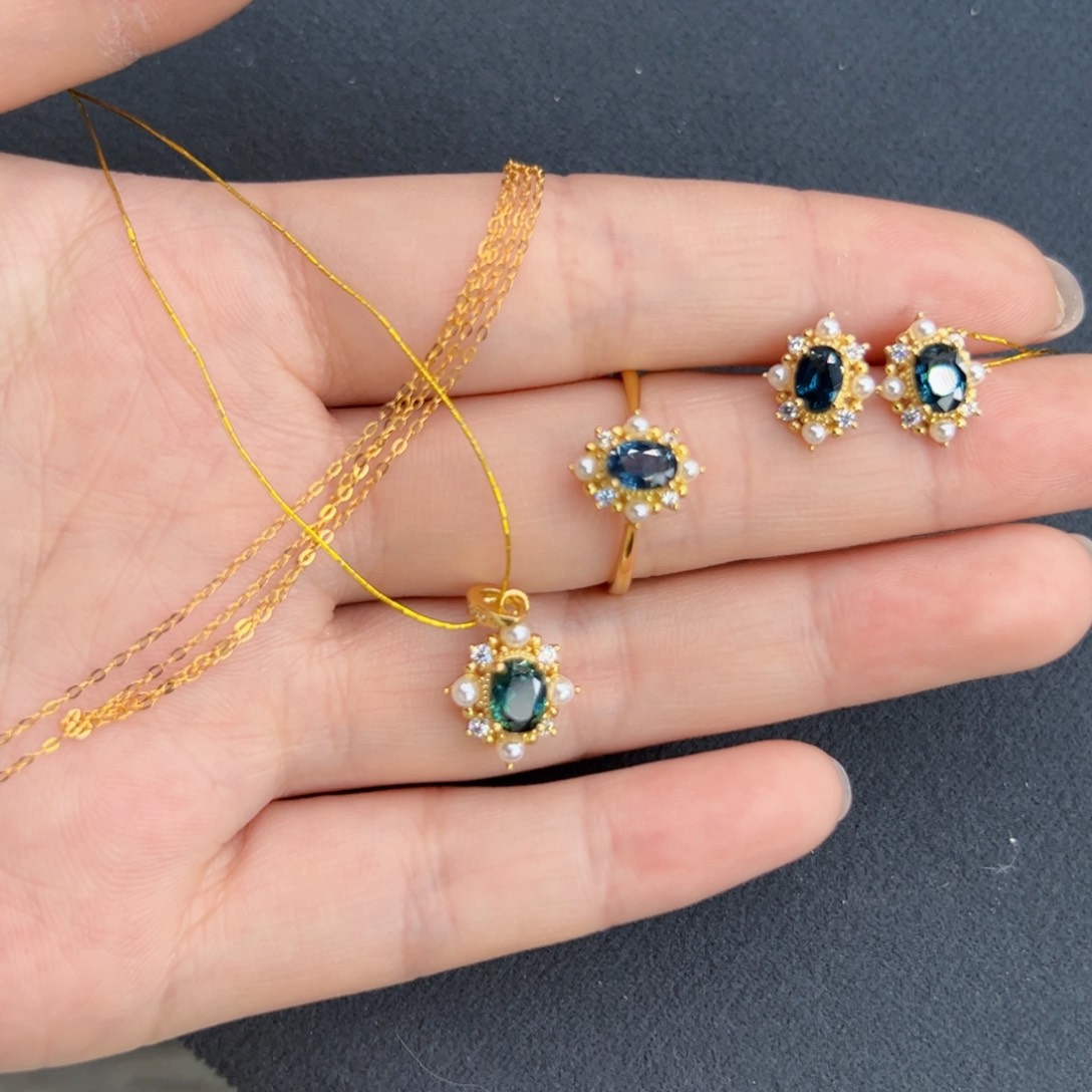 蓝宝石蓝宝石复古银S925镶嵌