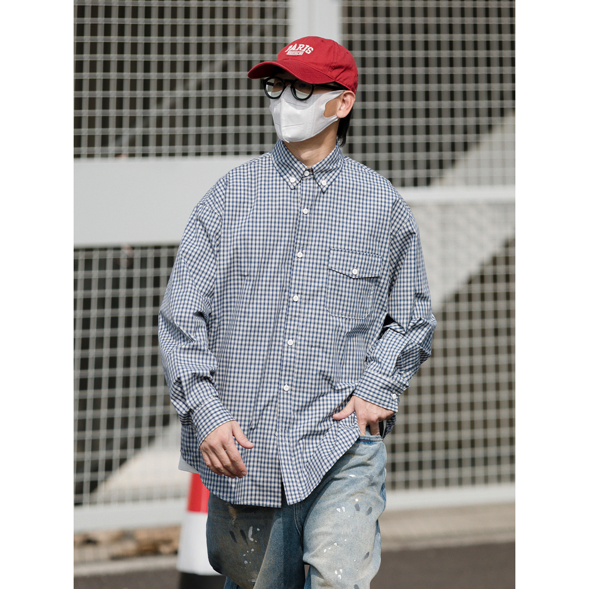 秋季新款日系格子衬衫复古宽松简约口袋港风ins潮流 LF24351