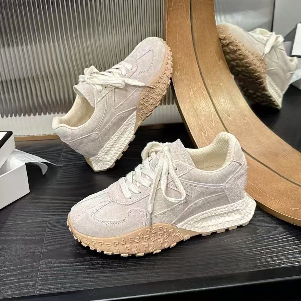 7cm内增新款高芭蕾风德训鞋阿甘鞋厚底运动休闲鞋米白色