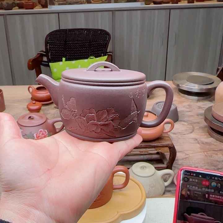 紫砂茶壶紫泥150 c C小任刻绘