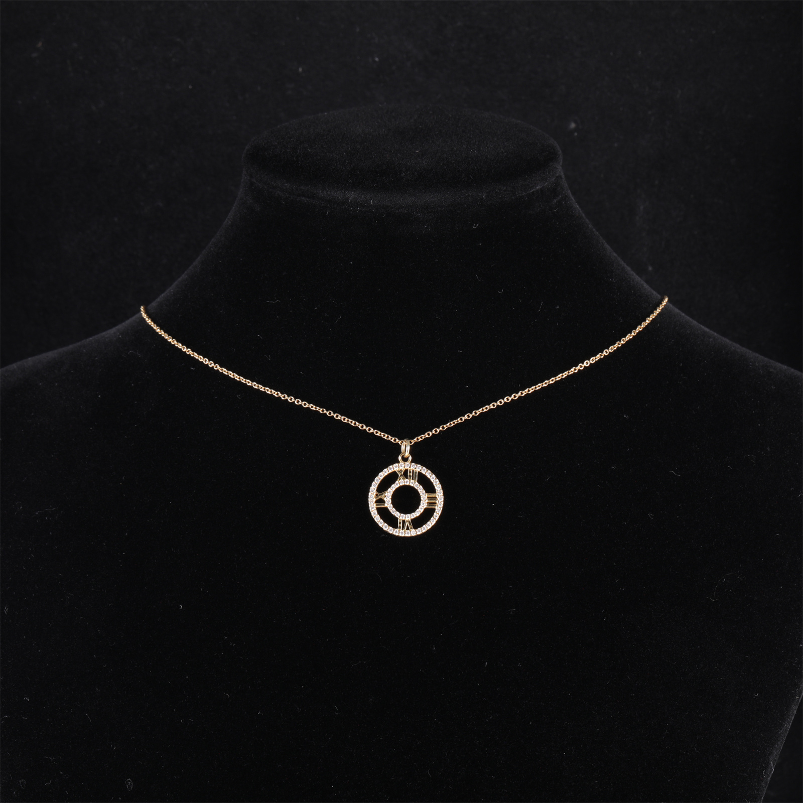 95新 Tiffany & Co./蒂芙尼 【黑黑】18K黄金 镂空镶钻罗马数字