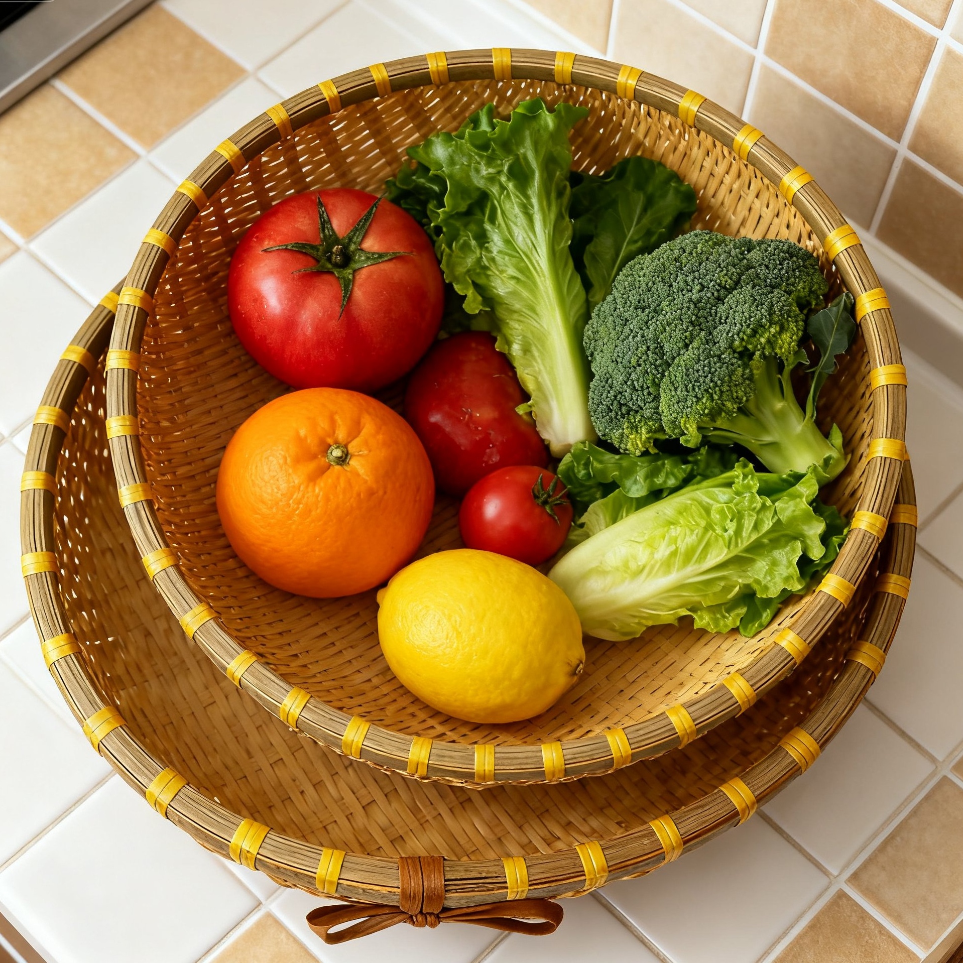 一级902（到手2个）烟熏两件套馒头筐36-33公分竹编收纳筐沥水篮