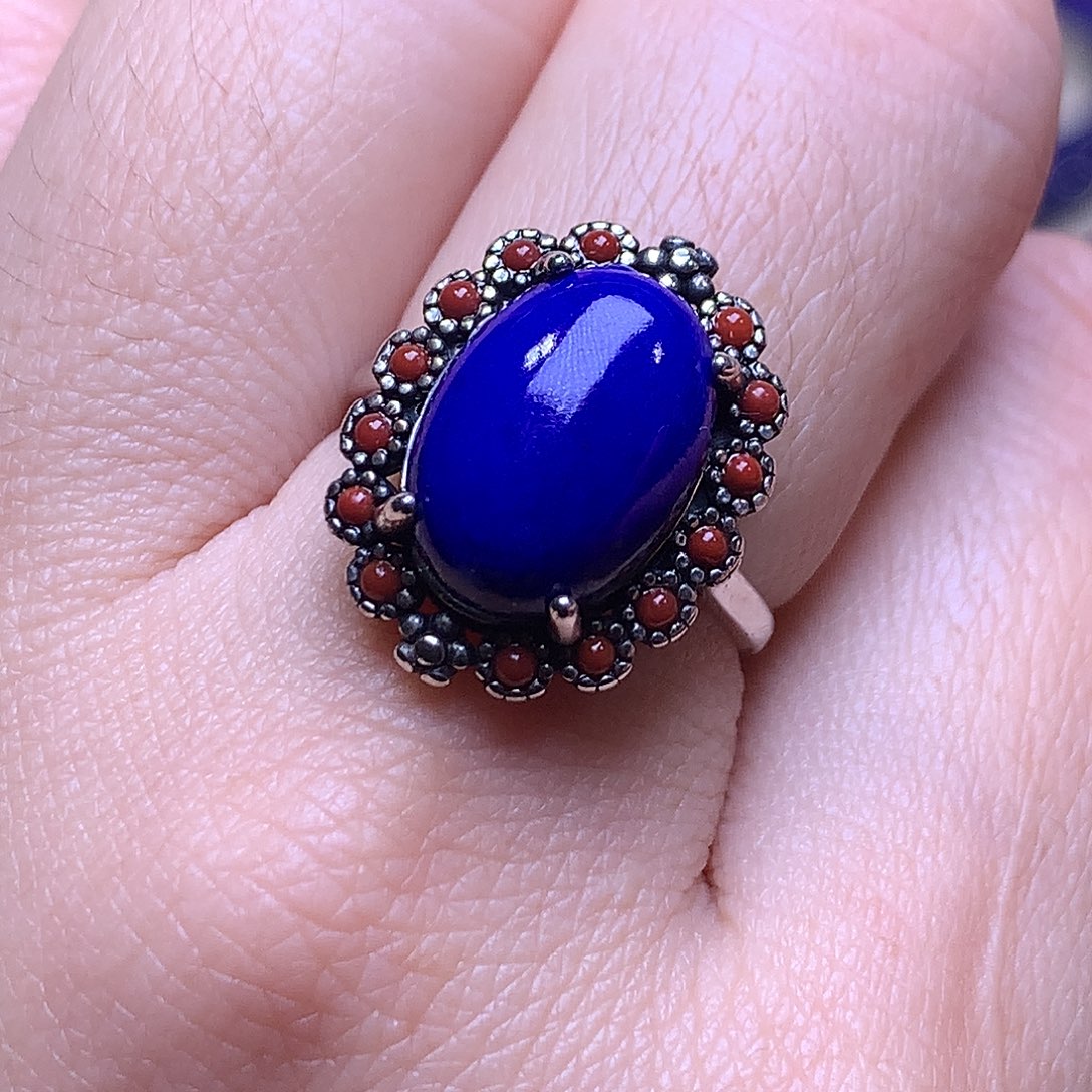 青金石银S925镶嵌戒指19.2m