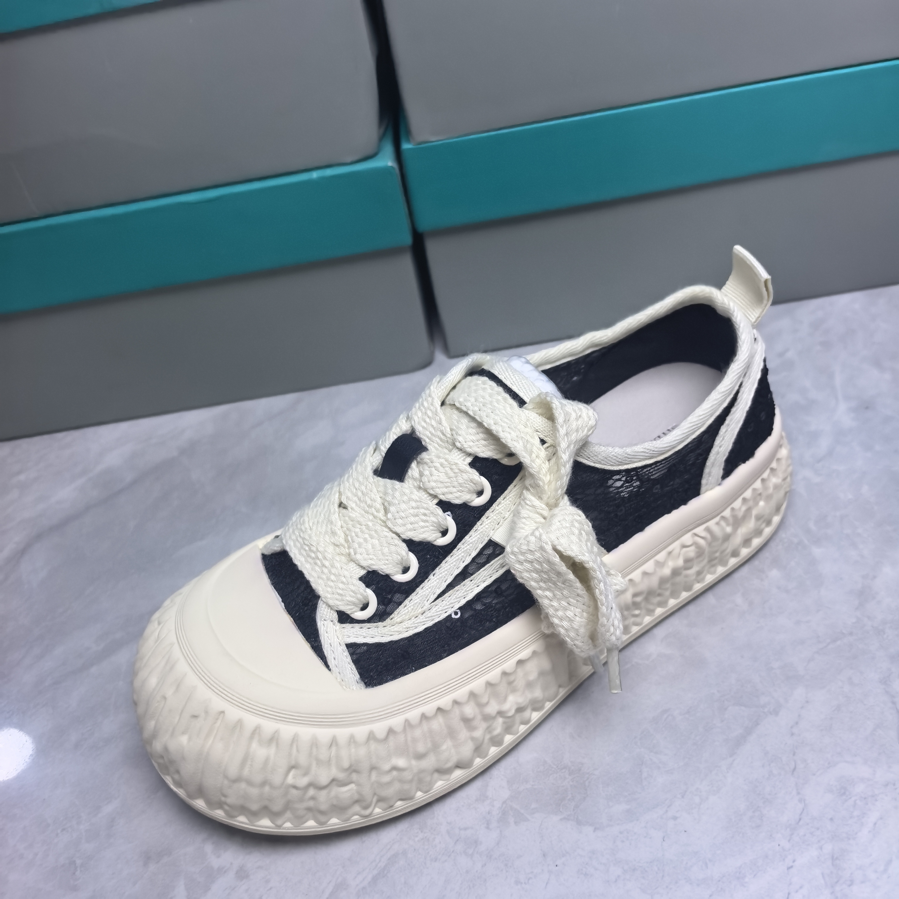 【2号店】低帮女薄款潮流夏季小白鞋法式蕾丝网面