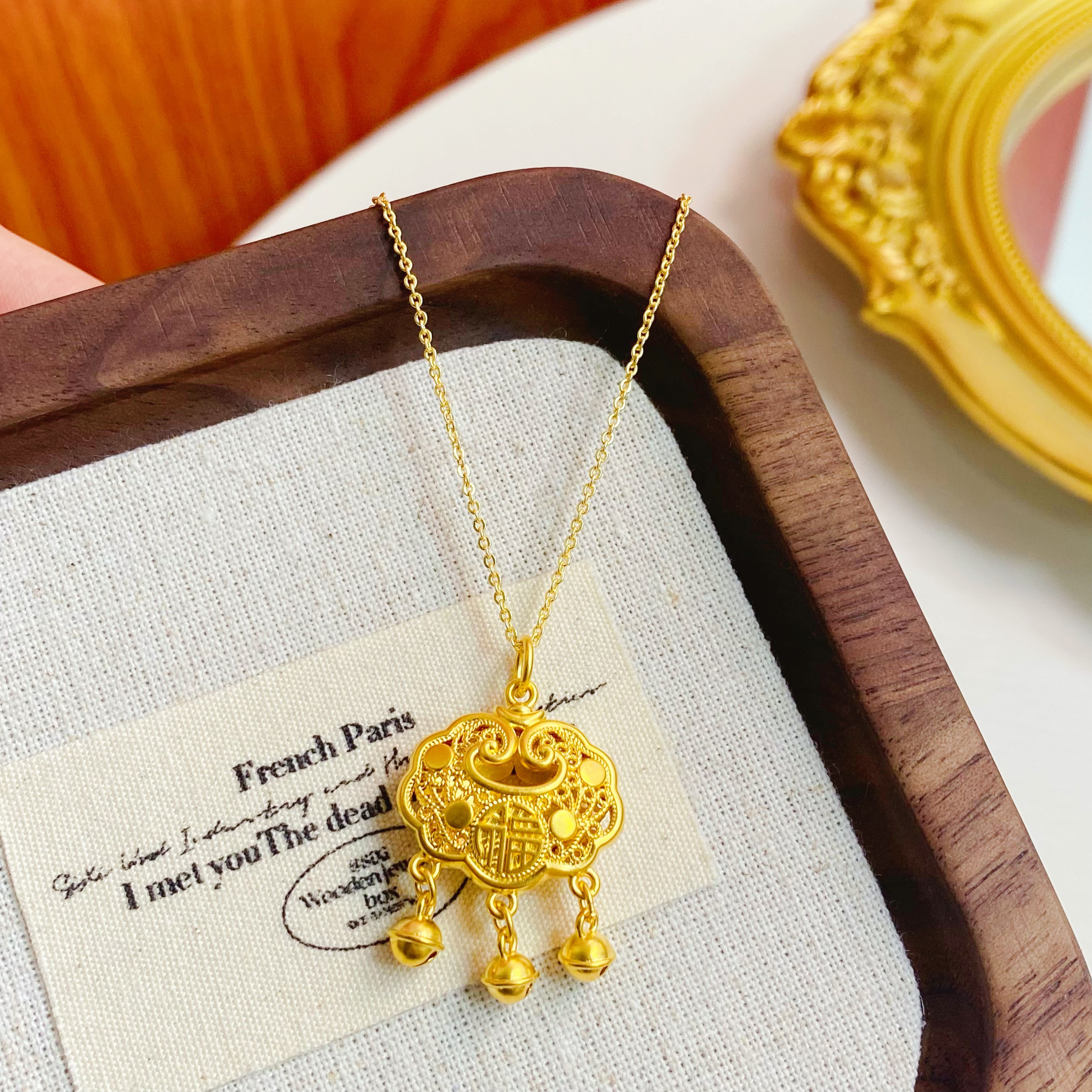 足金999长命锁吊花丝镂空福字锁包挂足金999投资金条攒黄金