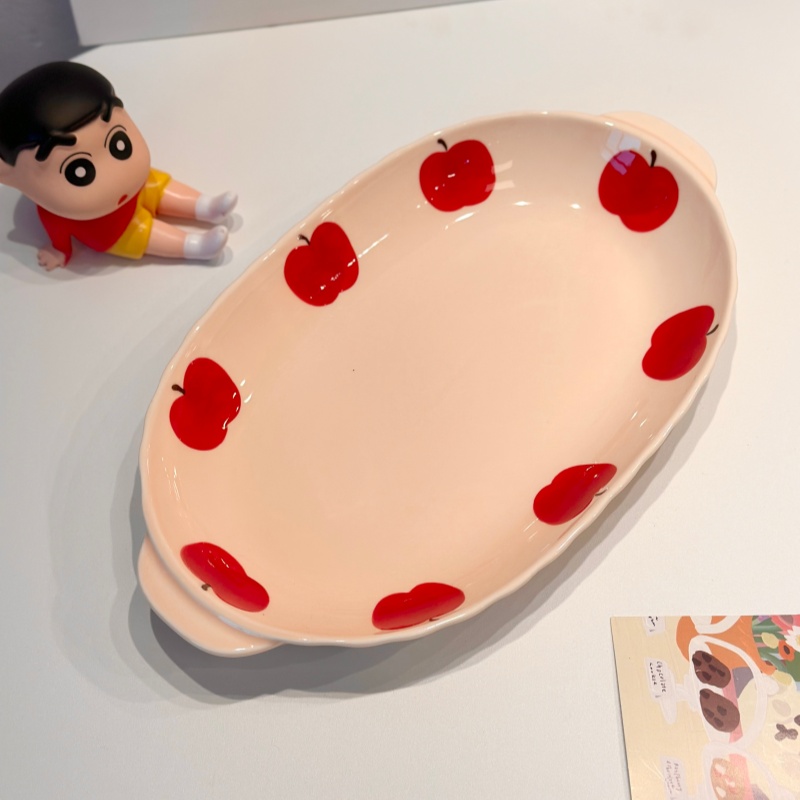 甜心苹果鱼盘家用蒸鱼专用大号盘子创意菜盘清蒸鱼盘大菜盘