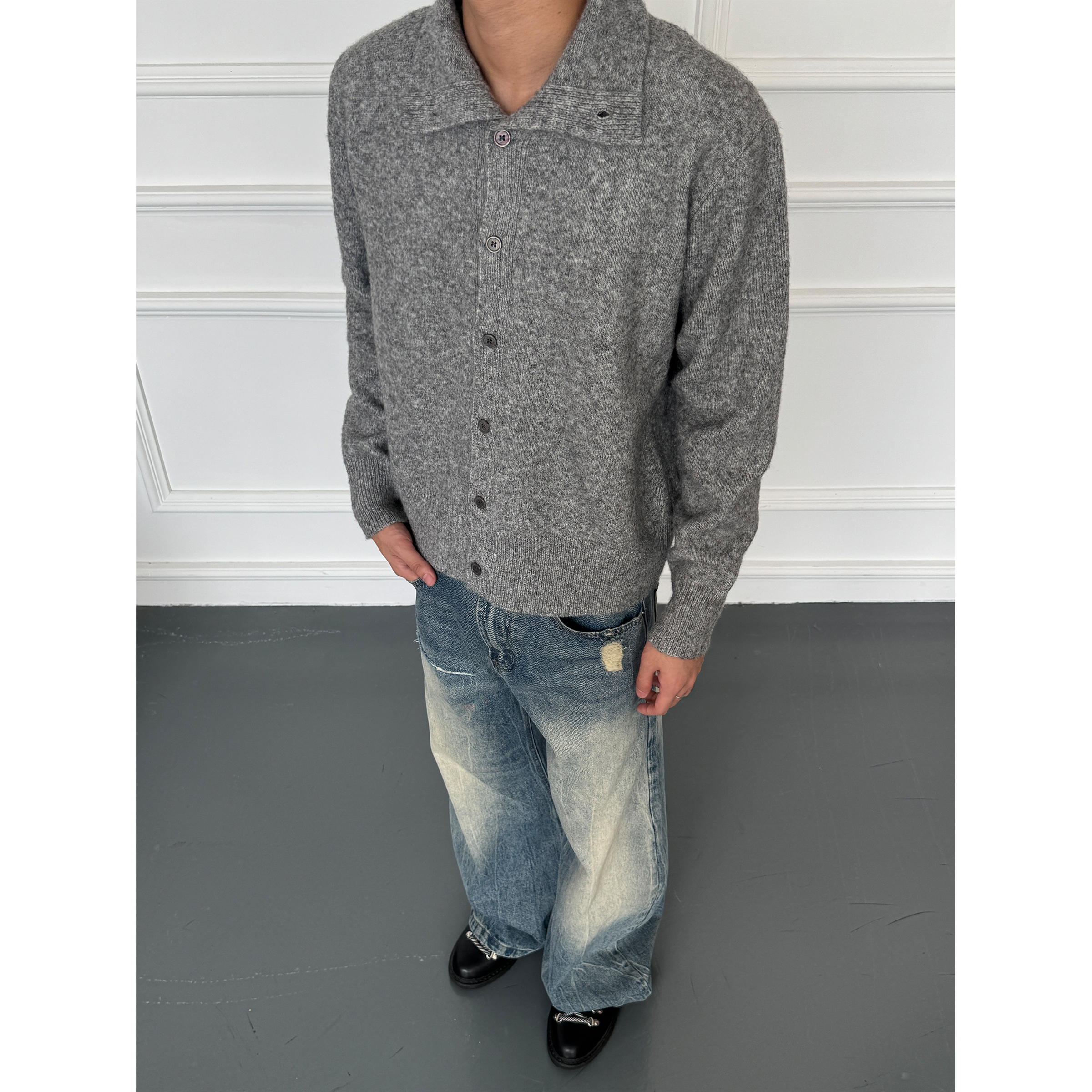 CZ2秋冬美式复古花纱半高领针织衫男女休闲宽松慵懒外套上衣