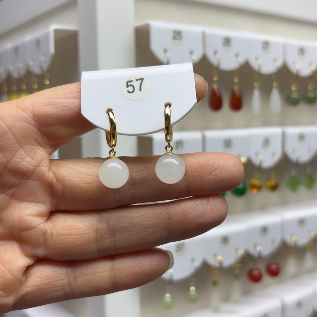 和田玉银S925镶嵌耳饰