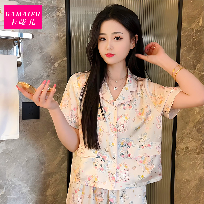 （短蝴蝶）睡衣女夏季气质可爱休闲柔软短袖家居服外穿显瘦睡裙女款