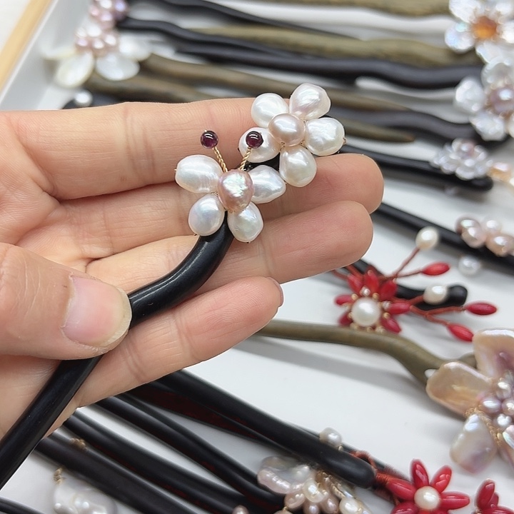 淡水珍珠发饰银S925镶嵌