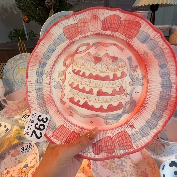 摆件陶392红丝绒蛋糕盘子