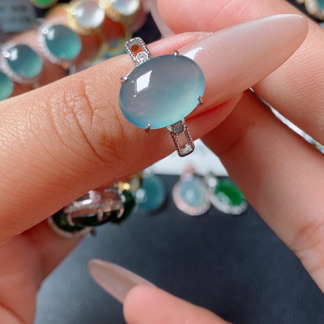 翡翠戒指银S925镶嵌85874