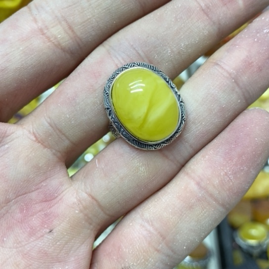 蜜蜡裸石银S925镶嵌戒指