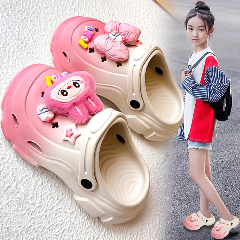 ABC儿童洞洞鞋夏季女童拉布布拖鞋2025新款包头凉拖女孩公主户外