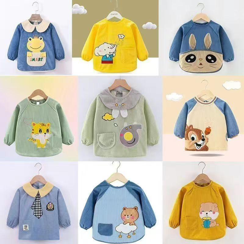 外套洋气条绒加厚宝宝保暖罩衣护衣长袖围兜秋冬防水防脏儿童外穿