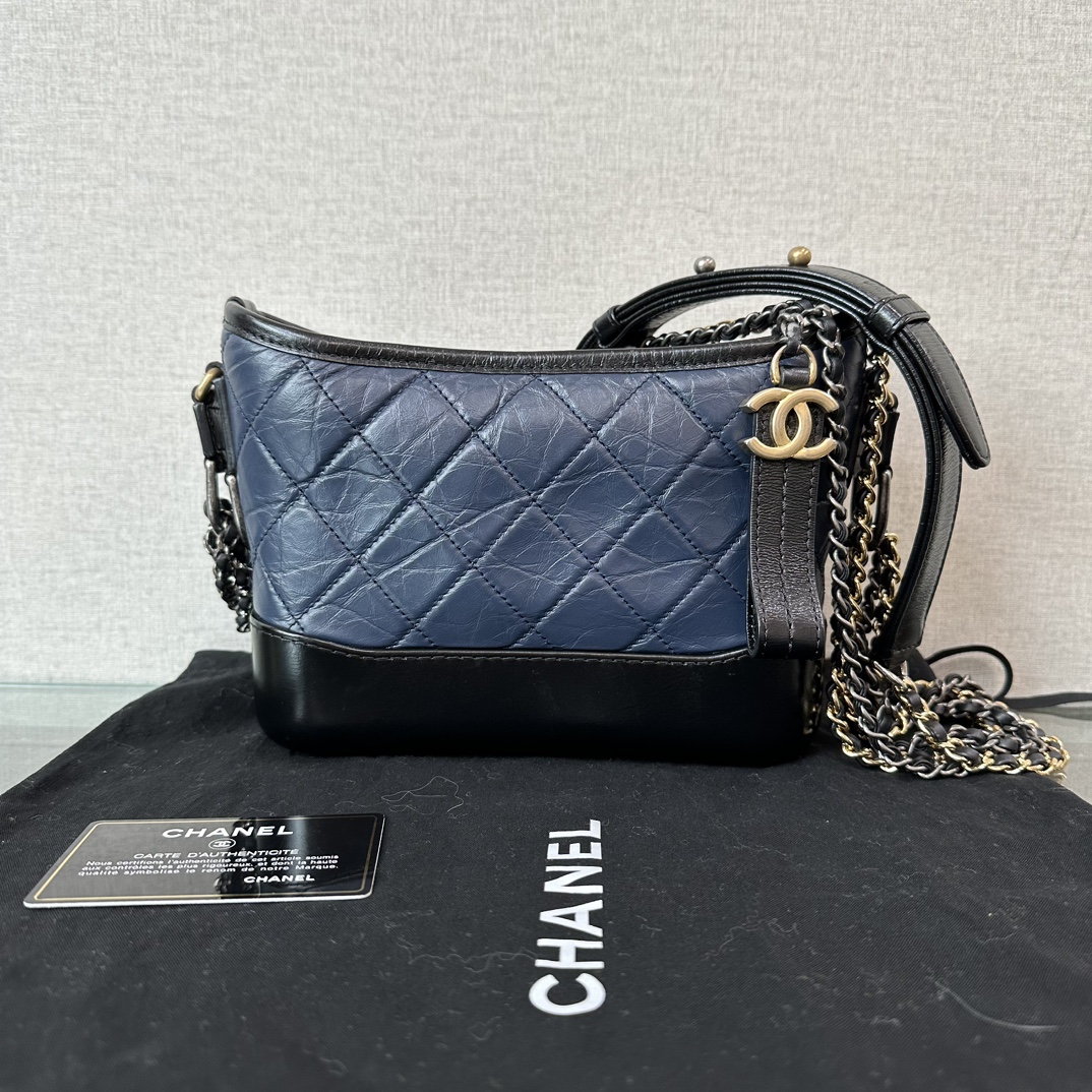 95新 Chanel/香奈儿 蓝黑拼色小号流浪单肩斜挎包 21094
