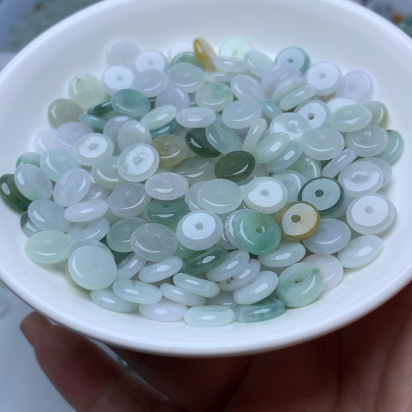 【闪购商品】未镶嵌手链翡翠卡9冰绿白平安扣50颗