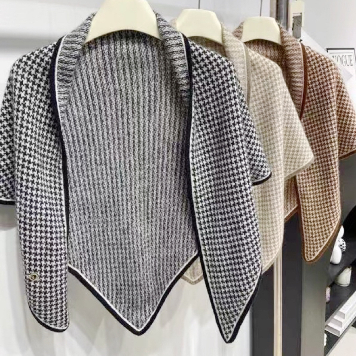 丝纡 千鸟格 敲好看外单高货山羊绒三角巾秋冬披肩两用2