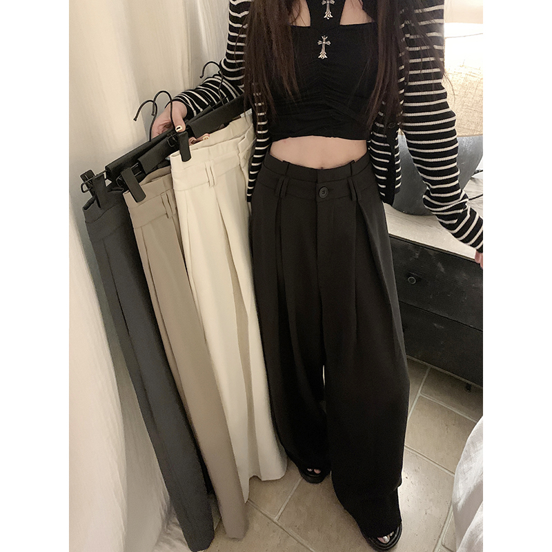 2025腰头设计感西装裤休闲裤女高腰阔腿裤垂感裤子7824