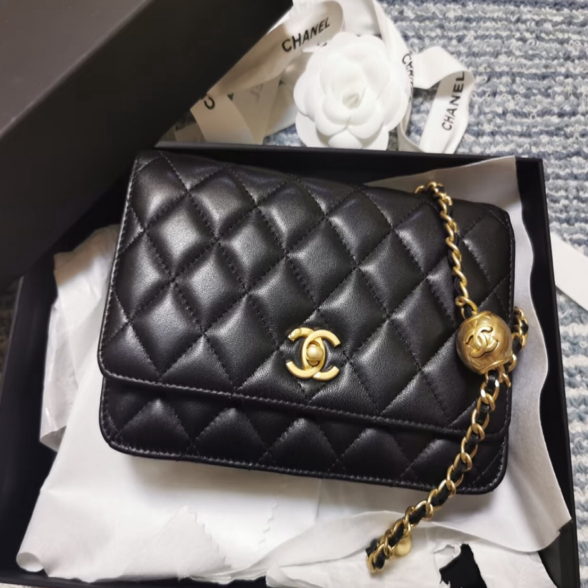 95新 Chanel/香奈儿 黑金金球woc包 19cm 芯片款 18118978