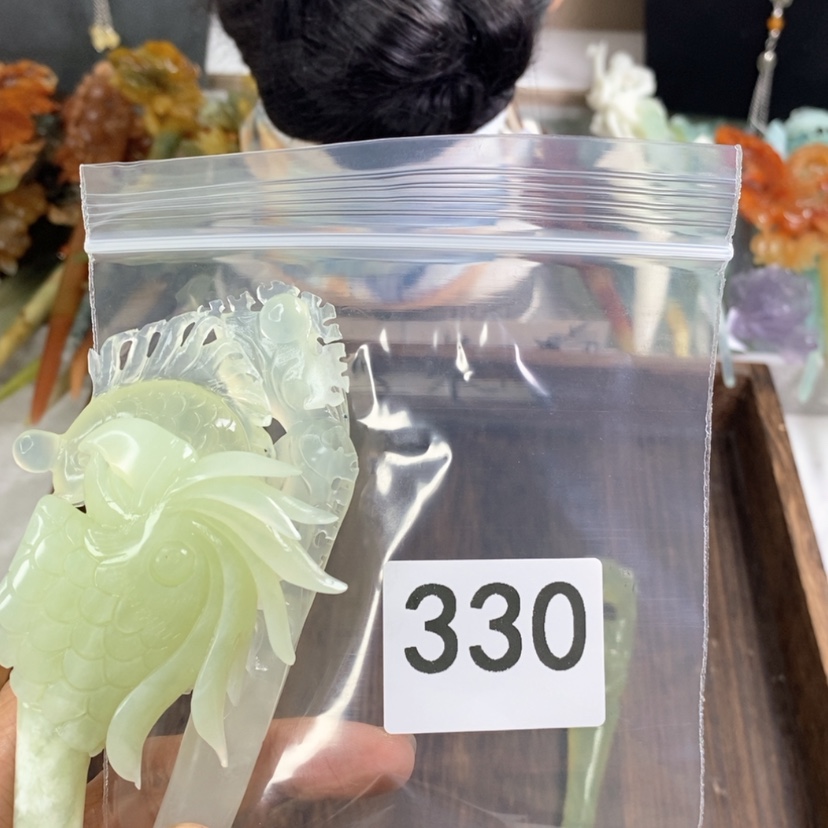 【闪购商品】岫玉发饰未镶嵌风***心