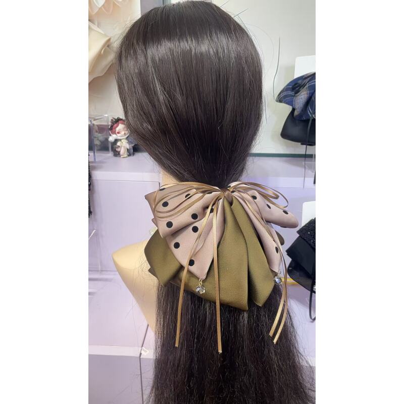 C006茉咔咔[波点]咖色波点多层蝴蝶结马尾抓夹