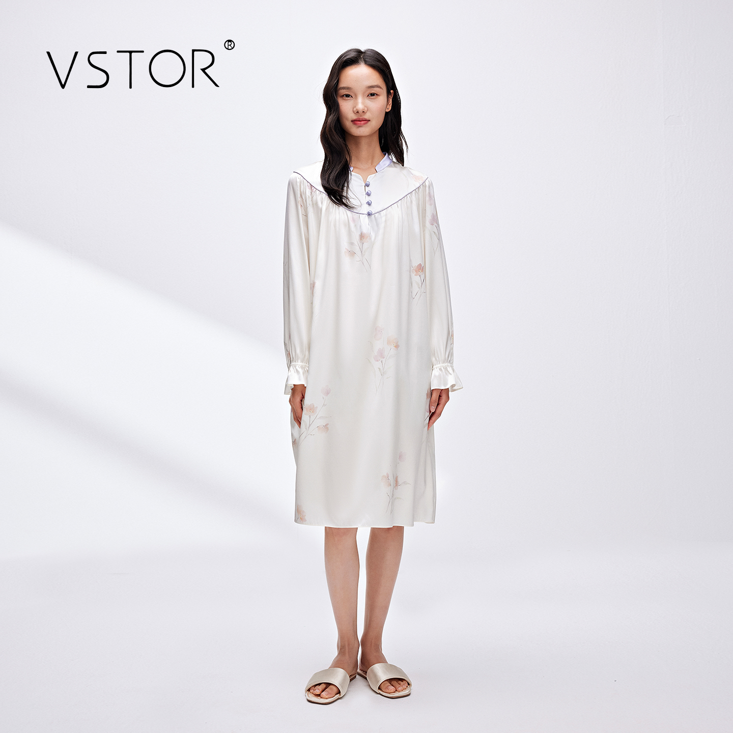 Vstor午逅花园重连衣裙桑蚕丝睡裙睡衣女春夏居家服 XBSXL00501