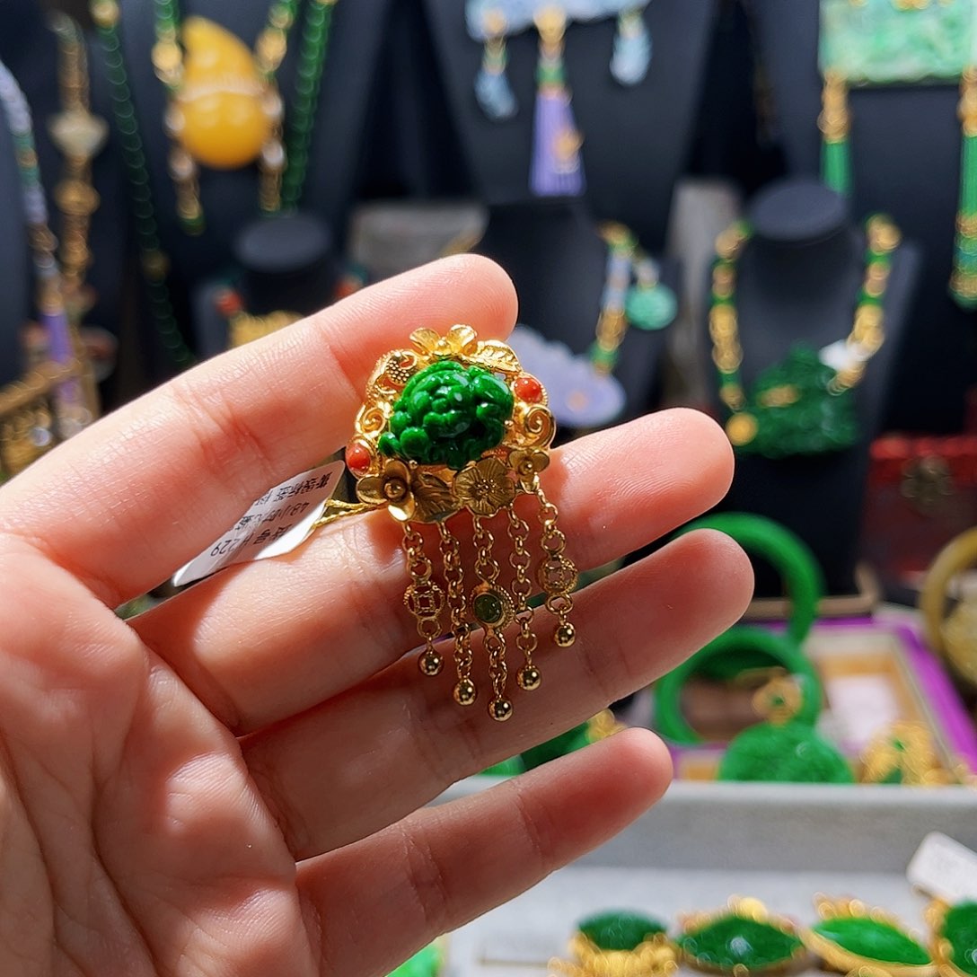 【闪购商品】翡翠戒指银S925镀金镶嵌翡翠