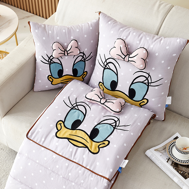 限【四季波点蝴蝶结紫灰大号】折叠多功能二合一抱枕被卡通保暖两用