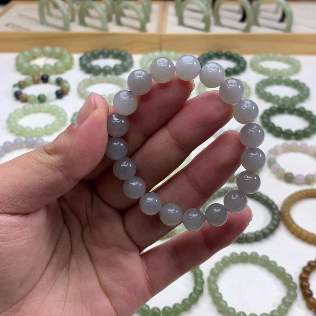 和田玉手串（烟紫9.8）未镶嵌