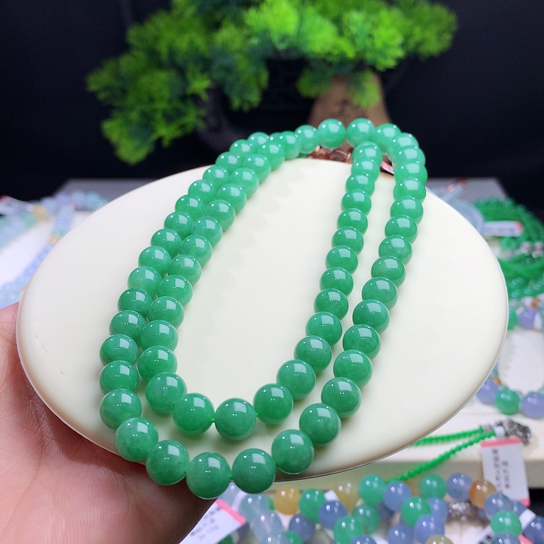 项链未镶嵌翡翠卡7.5-8.8mm满绿塔珠