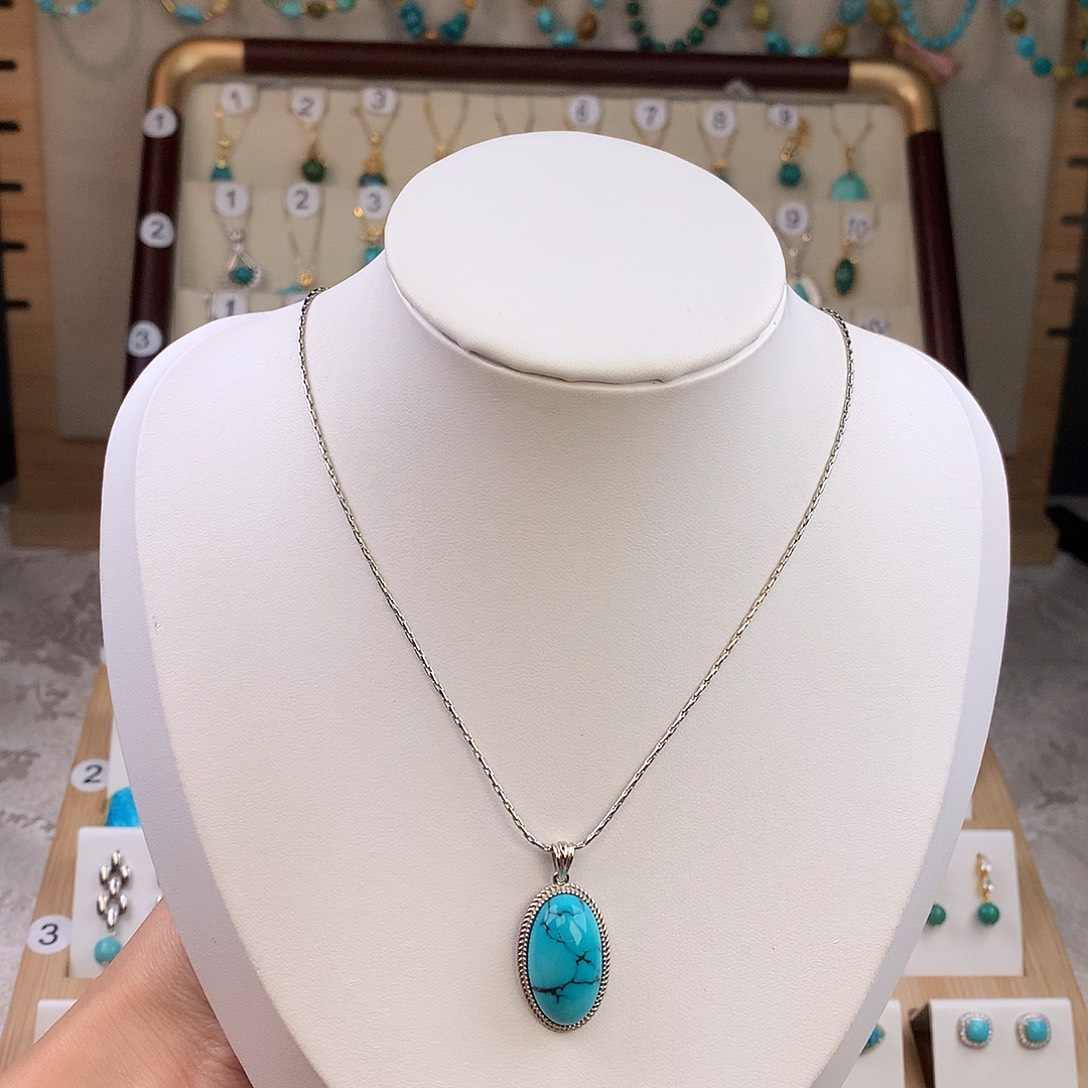 绿松石银S925镶嵌吊坠(赠链)