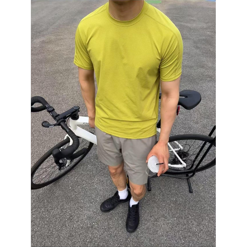 芥末黄激光速干短袖男款夏季网眼透气冰丝t恤健身运动骑行服半袖