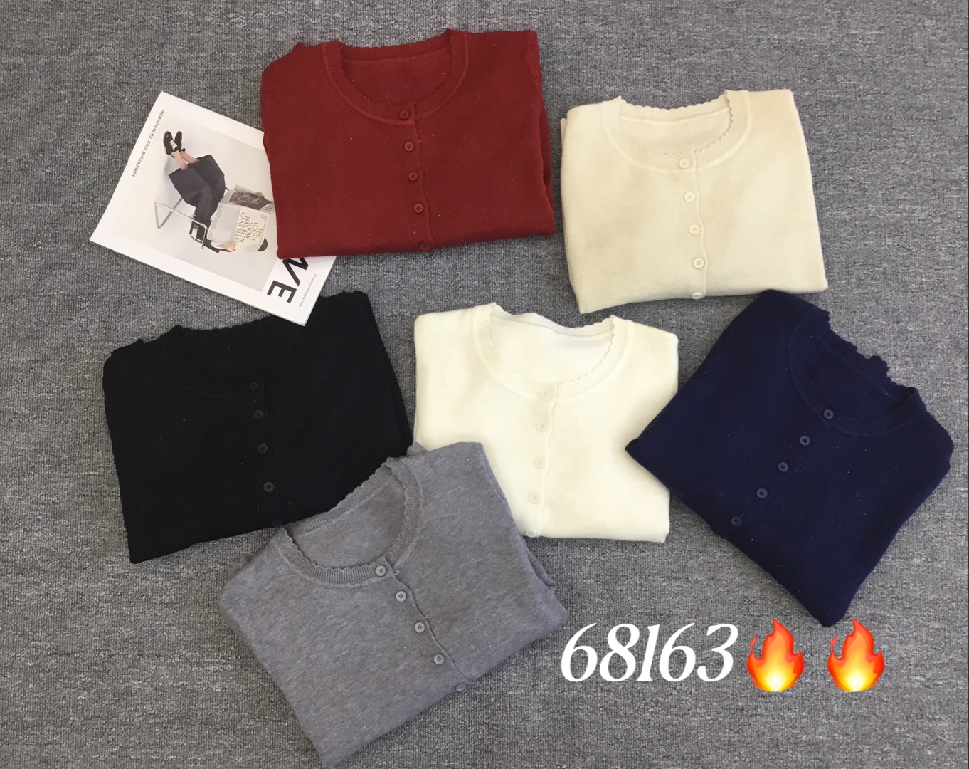 68163#圆领长袖针织短款毛衣纯色秋冬休闲开衫毛衣
