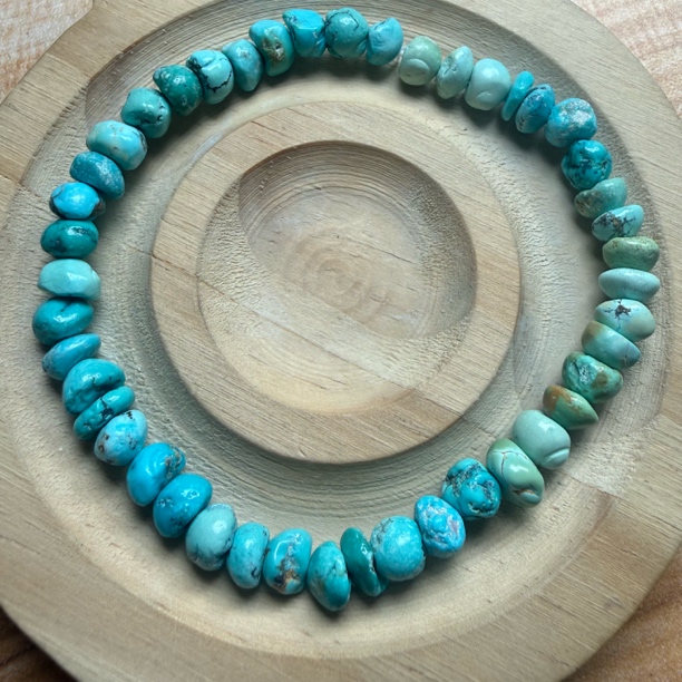 758湖北十堰天然原矿高瓷绿松石藏式随型元宝手串6.7mm11.2克保真