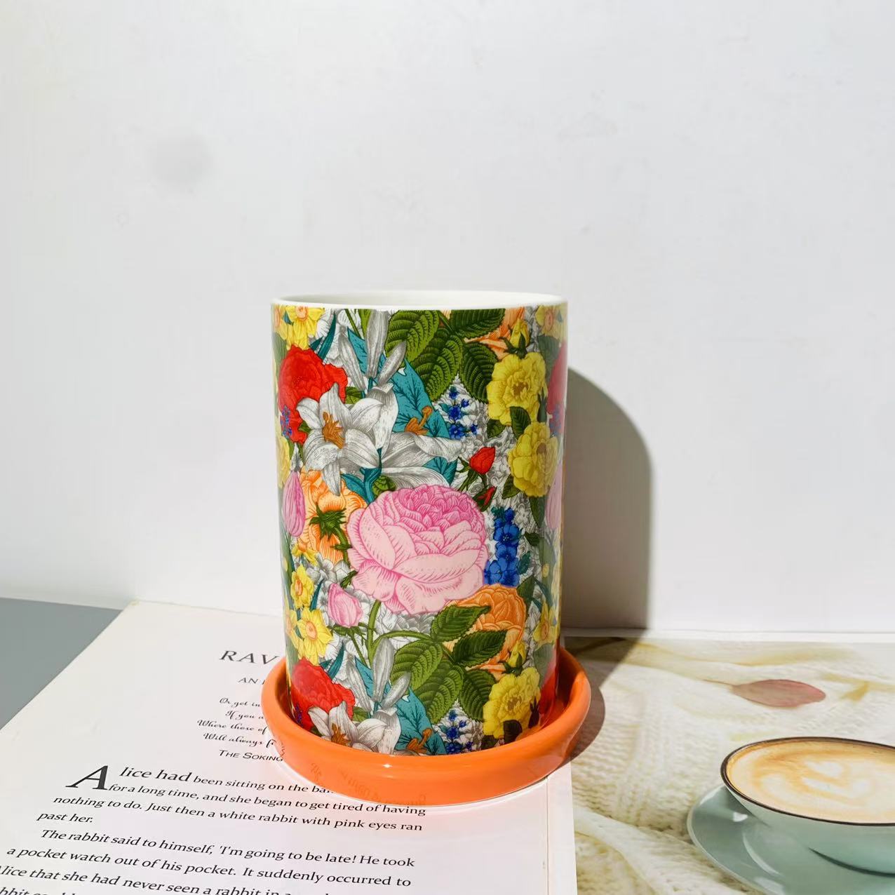 花韵金缘-筷子筒带橙底盘2件套