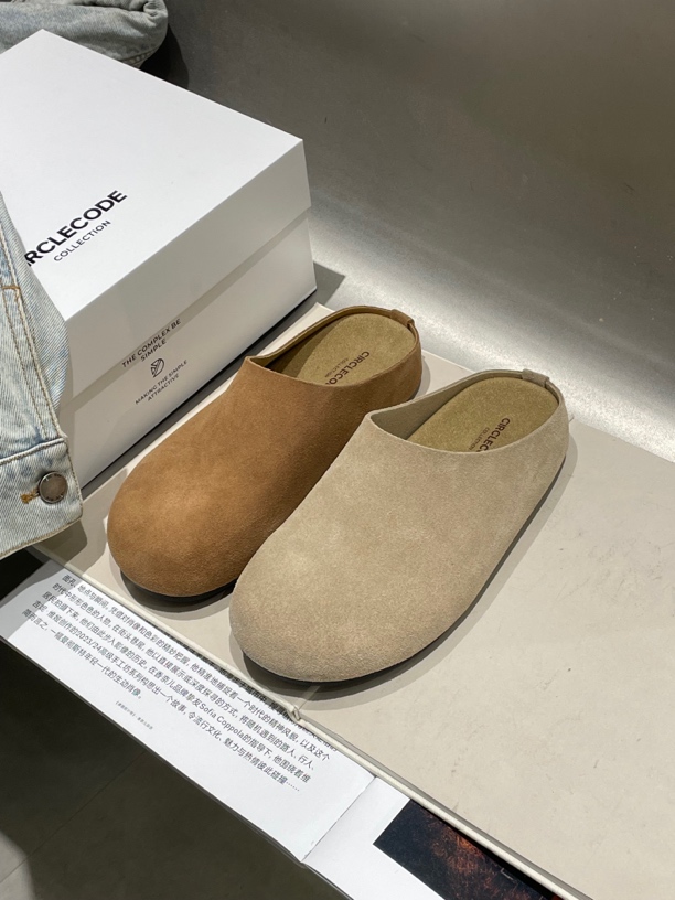 真皮复古勃肯鞋女厚底休闲2025春季新款内增高一脚蹬包头半拖拖鞋