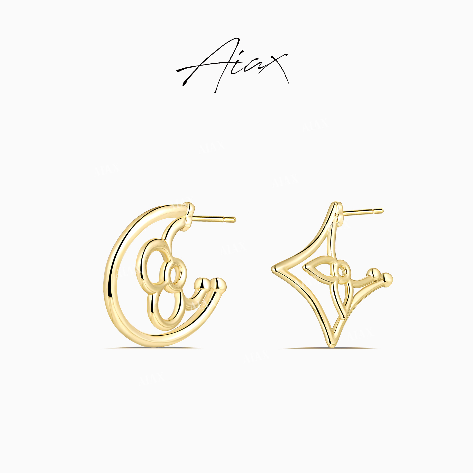 AIAX 镀K金 时尚简约ins不对称镂空花卉设计感个性耳环TSL1119