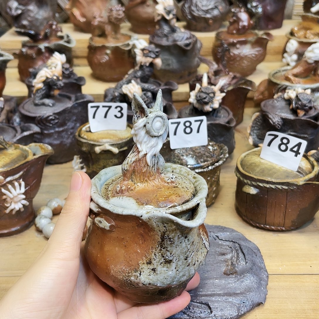 杯柴烧粗陶手捏宝瓶微瑕