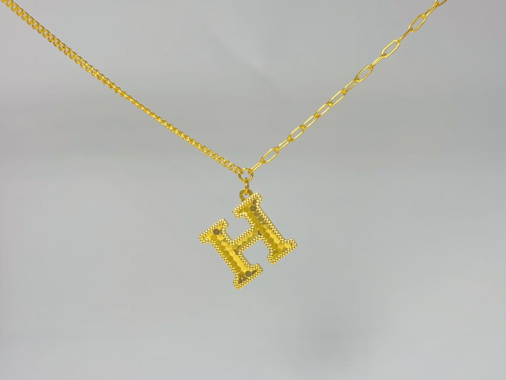 《小糖姐珠宝》足金黄金9999 鱼鳞字母h套链（不支持退换）