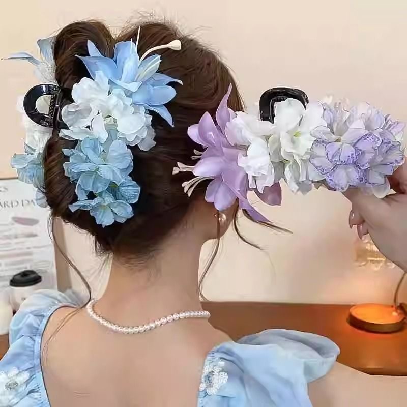 超仙甜美氛围感仿真立体百合花抓夹少女海边拍照发卡度假风发饰