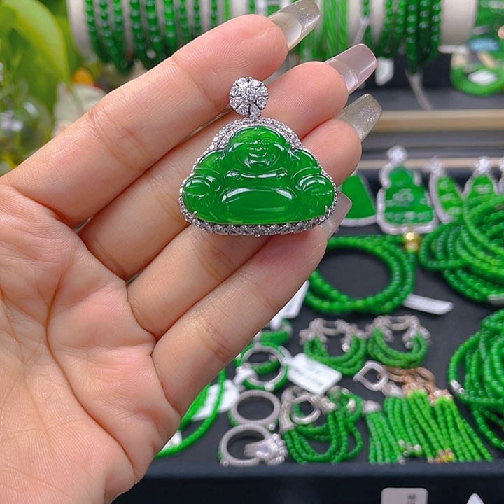 翡翠颈饰银S925镶嵌静****师佛公