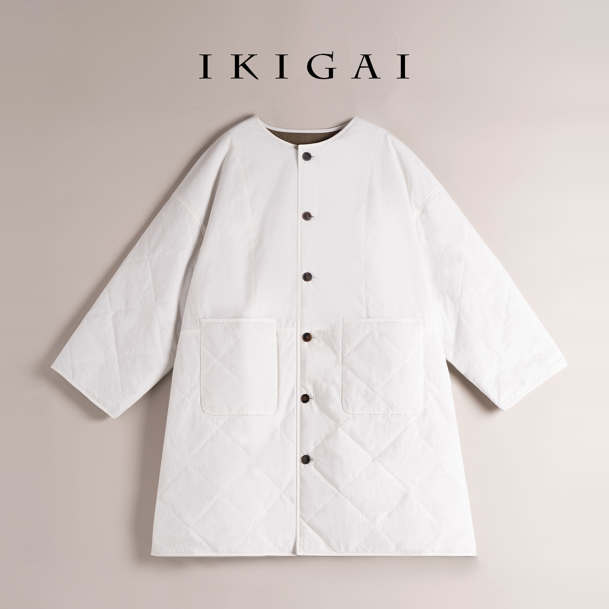 ikigai 秋冬季小众撞色拼接两面穿中长款圆领棉服 外套