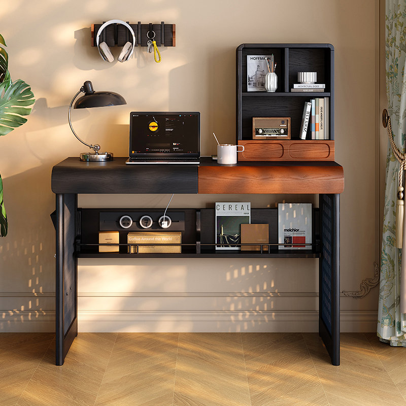 博高宜木实木书桌法式复古小户型卧室办公桌中古风白蜡木写字书桌